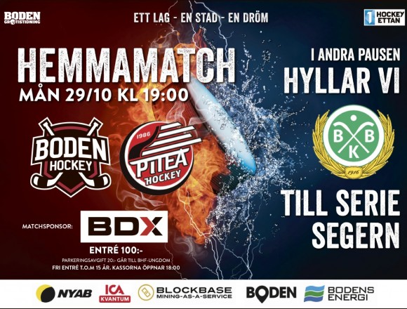 Inför </br>Veckans Match</br> i HockeyEttan: </br> Boden Hockey vs. Piteå HC
