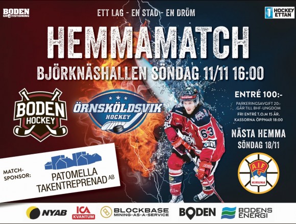 Inför matchen: </br> Boden Hockey vs. Örnsköldsvik HF